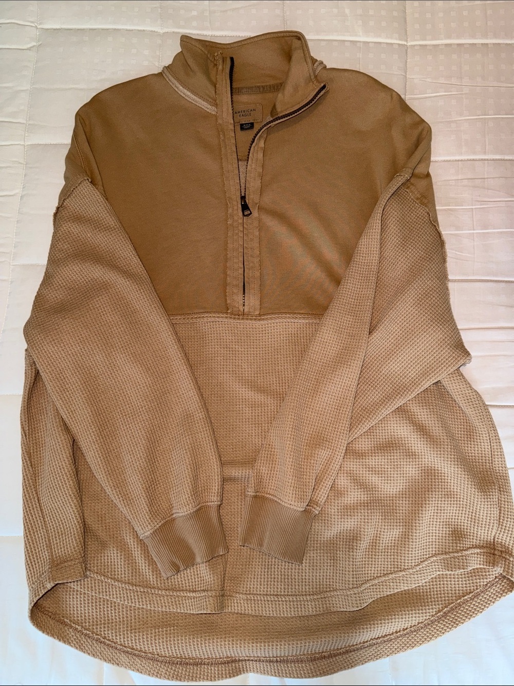 American Eagle Outfitters Women’s Zip-Up Waffle Pullover - Tan